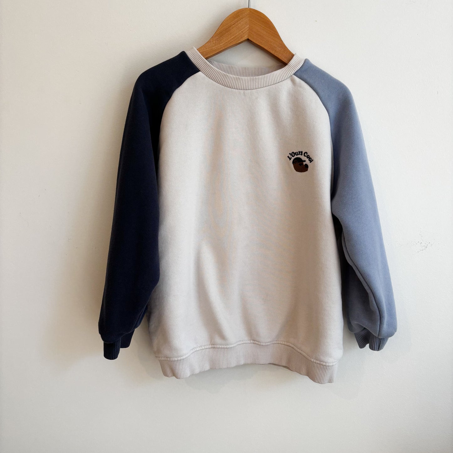Colour Block Sweatshirt w/ Embroidered Bear (6Y)