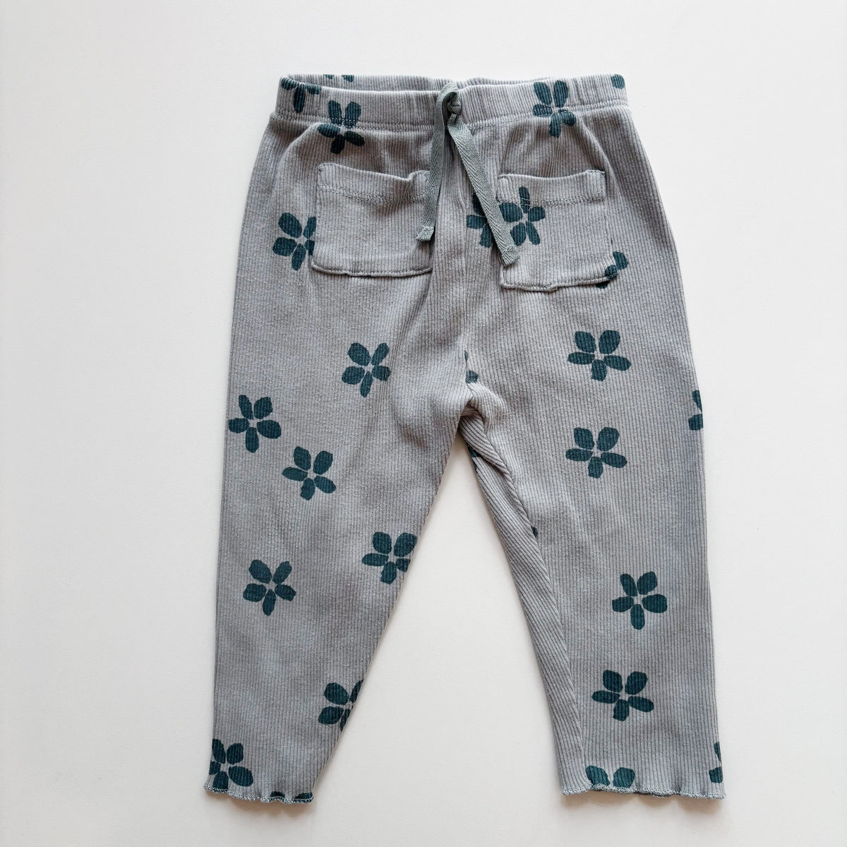 Turquoise Flower Ribbed Leggings (9-12M)