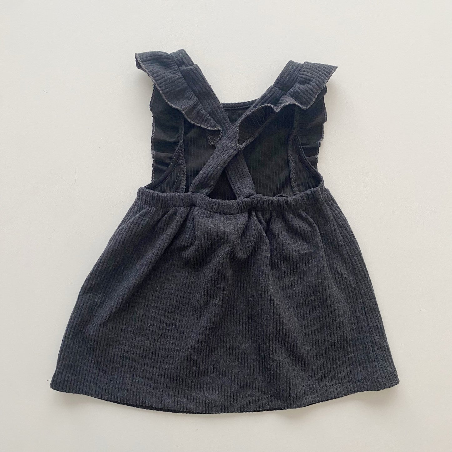 Grey Ribbed Pinafore Dress