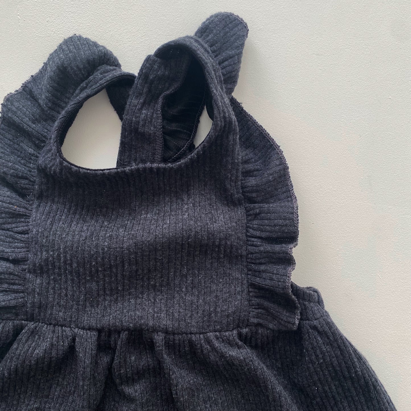 Grey Ribbed Pinafore Dress