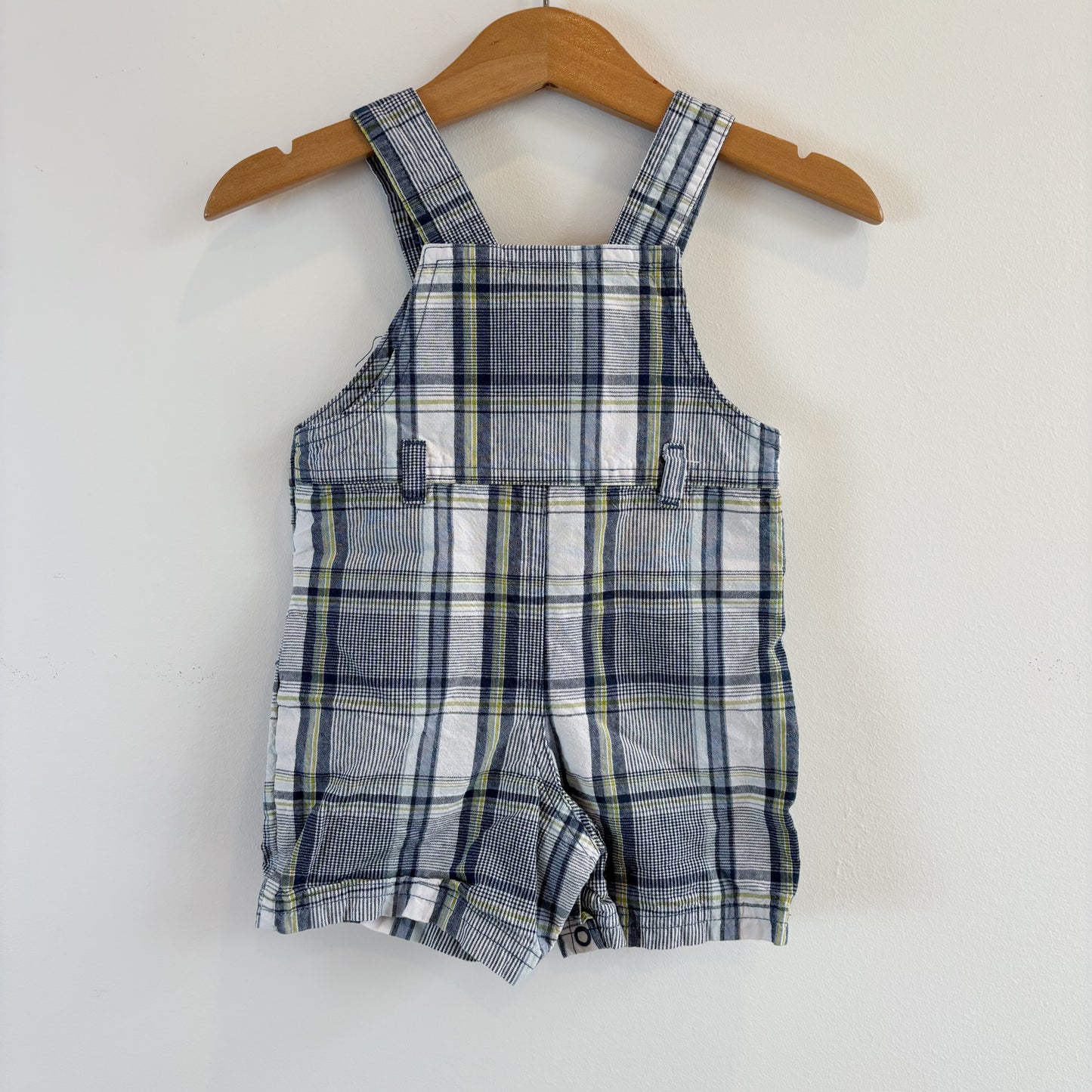 Blue Plaid Overall Shorts (3-6M)
