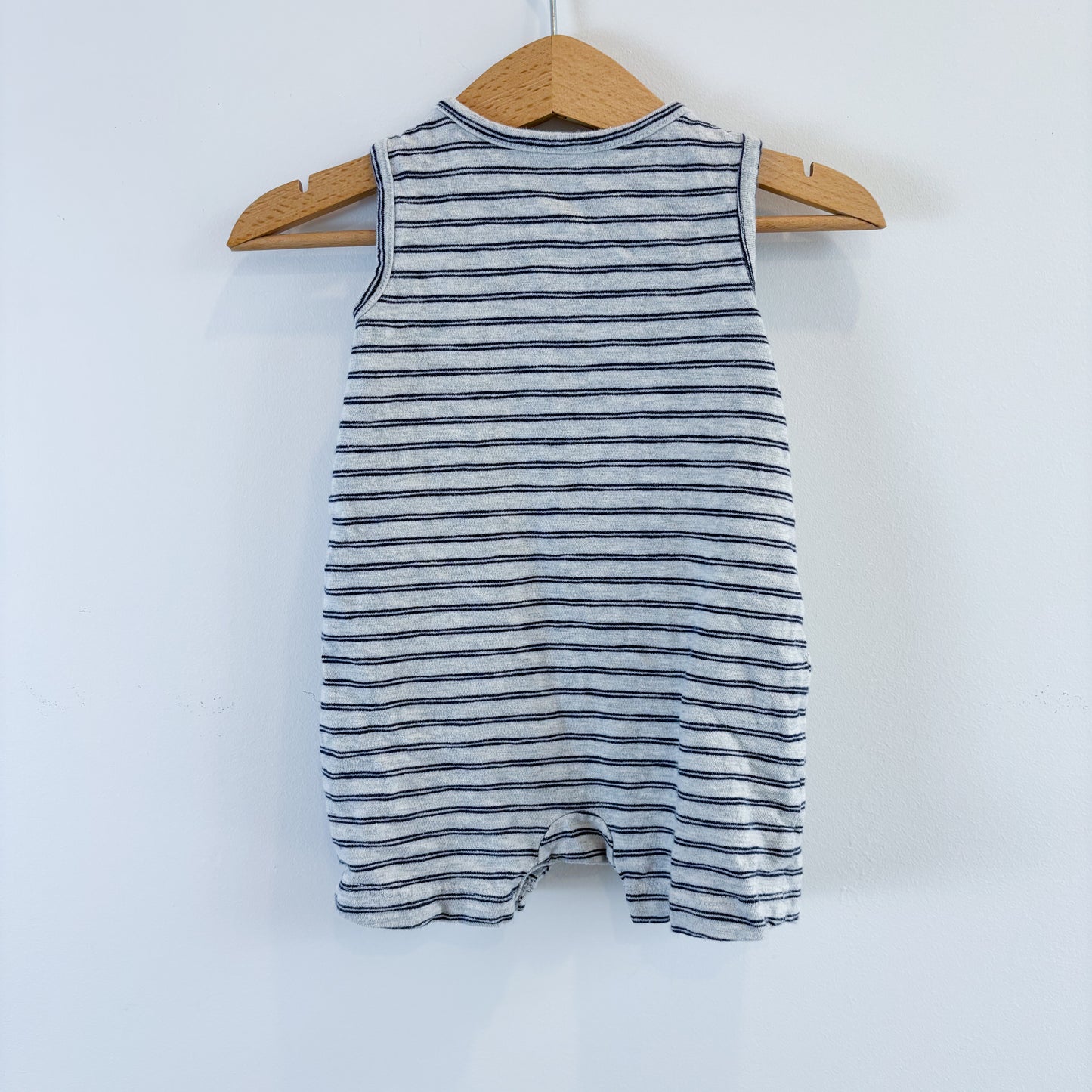 Grey + Blue Striped Romper (3-6M)