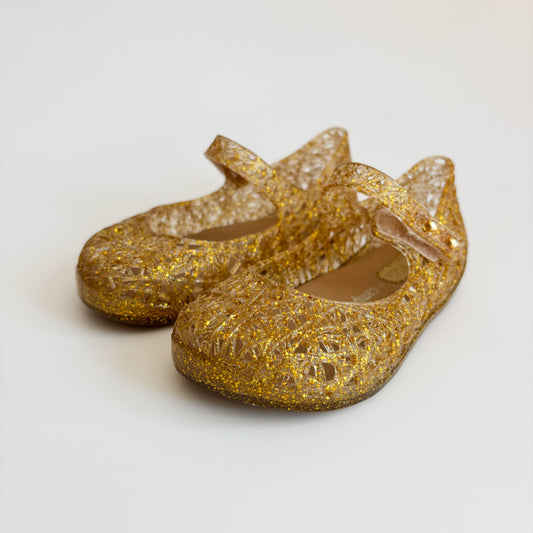 Gold Sparkly Jelly Shoes (7C)