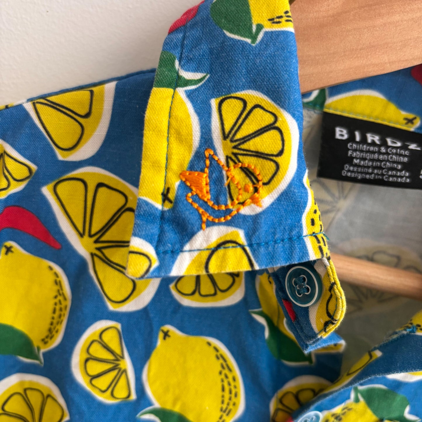 Lemon Print Short Sleeve Button-Up (5Y)