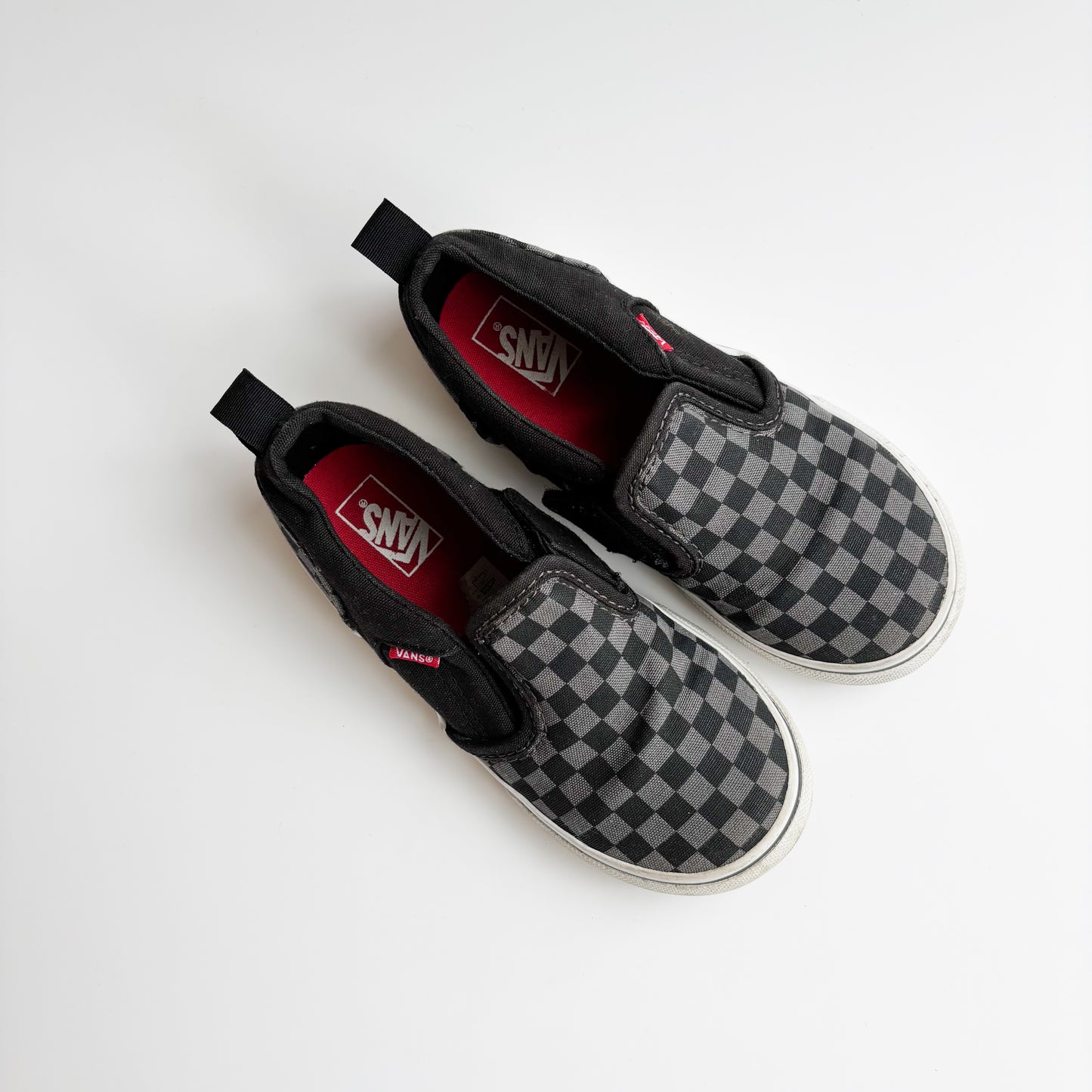 Black + Grey Checkered Slip Ons (10C)