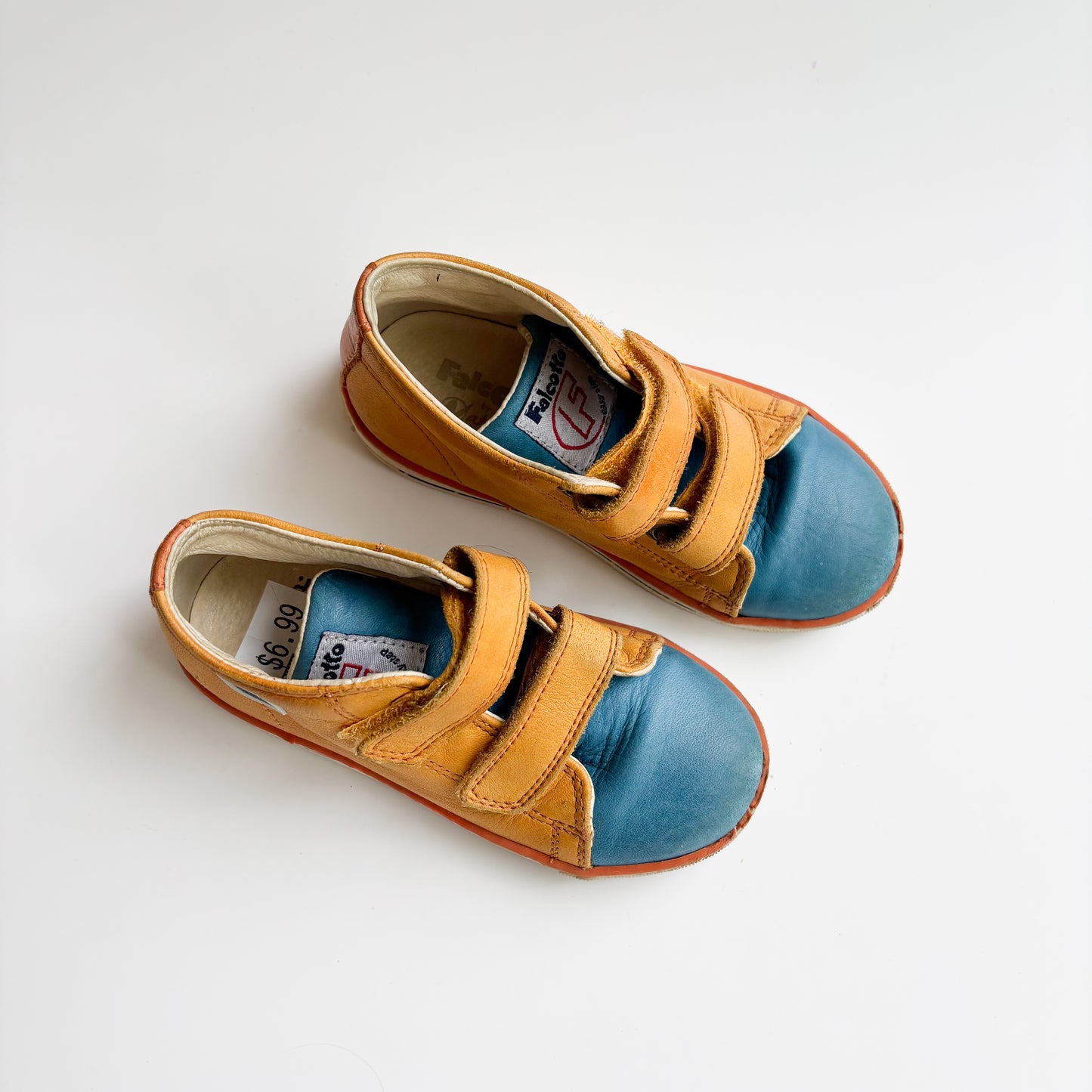Tan + Blue Velcro Sneakers (9.5C)