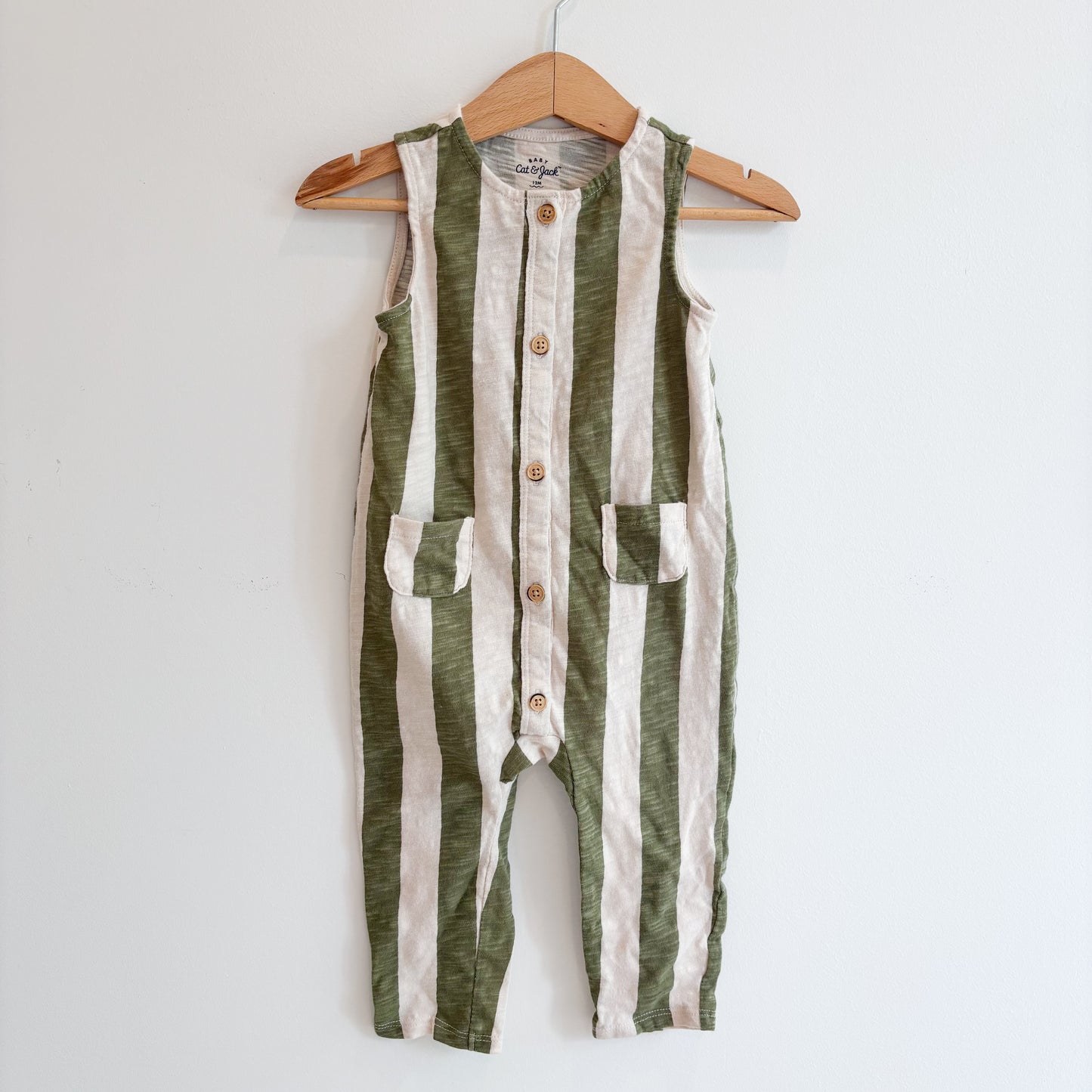 Green Striped Romper (12M)