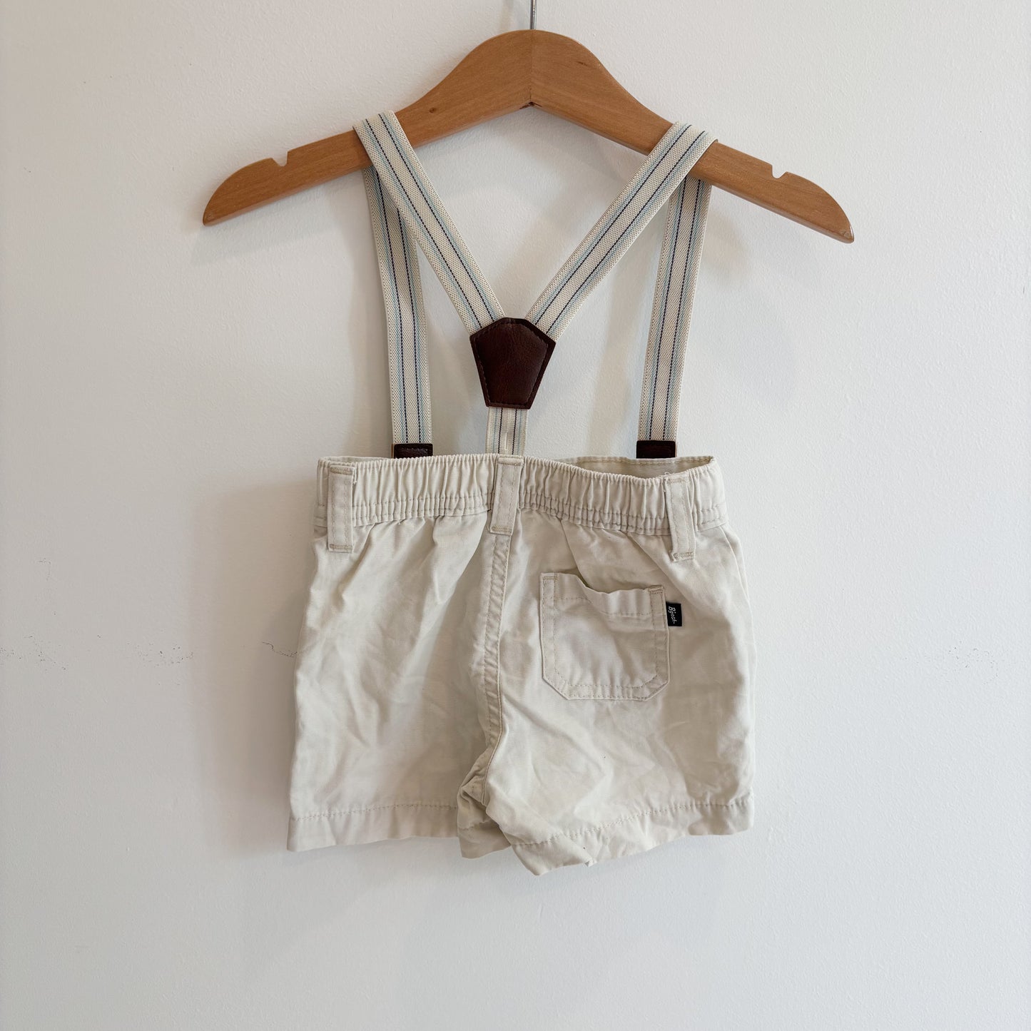 Cream Suspender Shorts (3-6M)