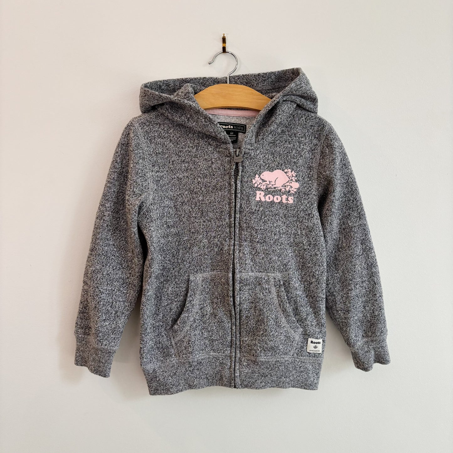 Grey Zip Hoodie w/ Pink Logo (5T)
