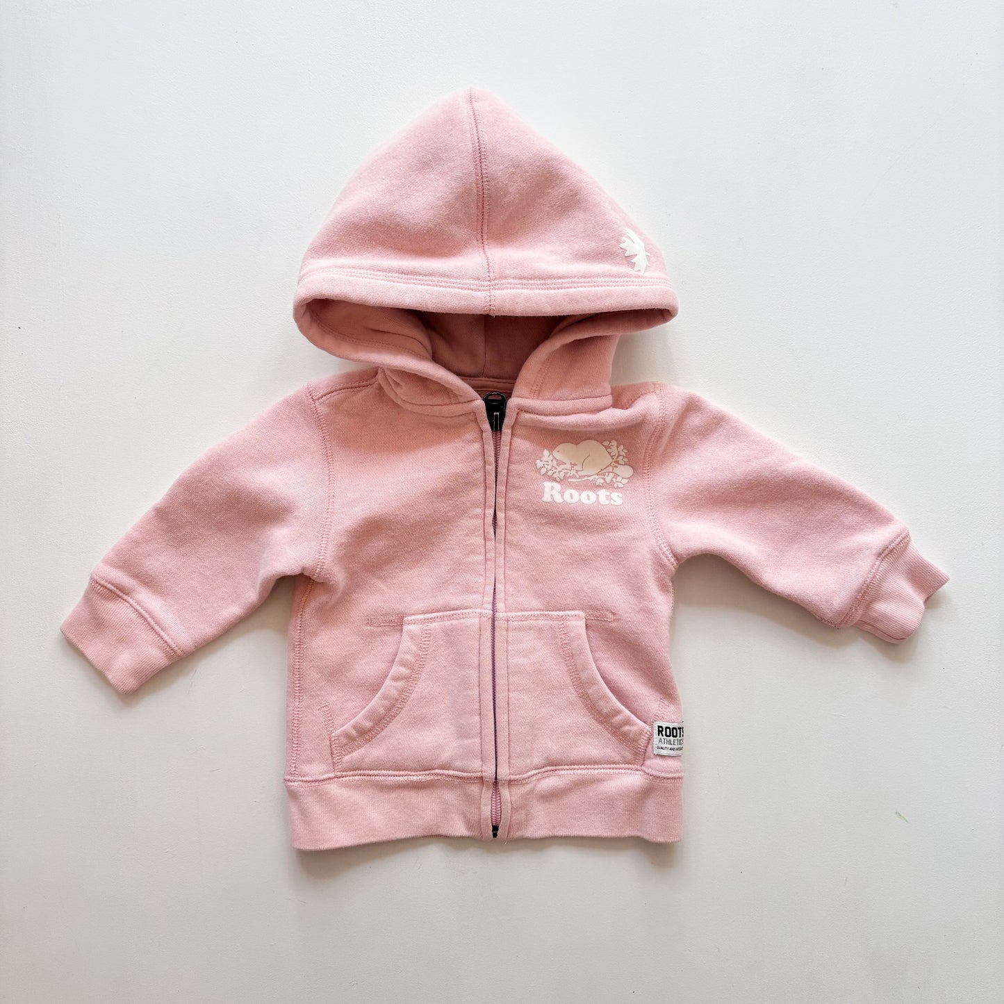 Pale Pink Zip Hoodie w/ White Logo (3-6M)
