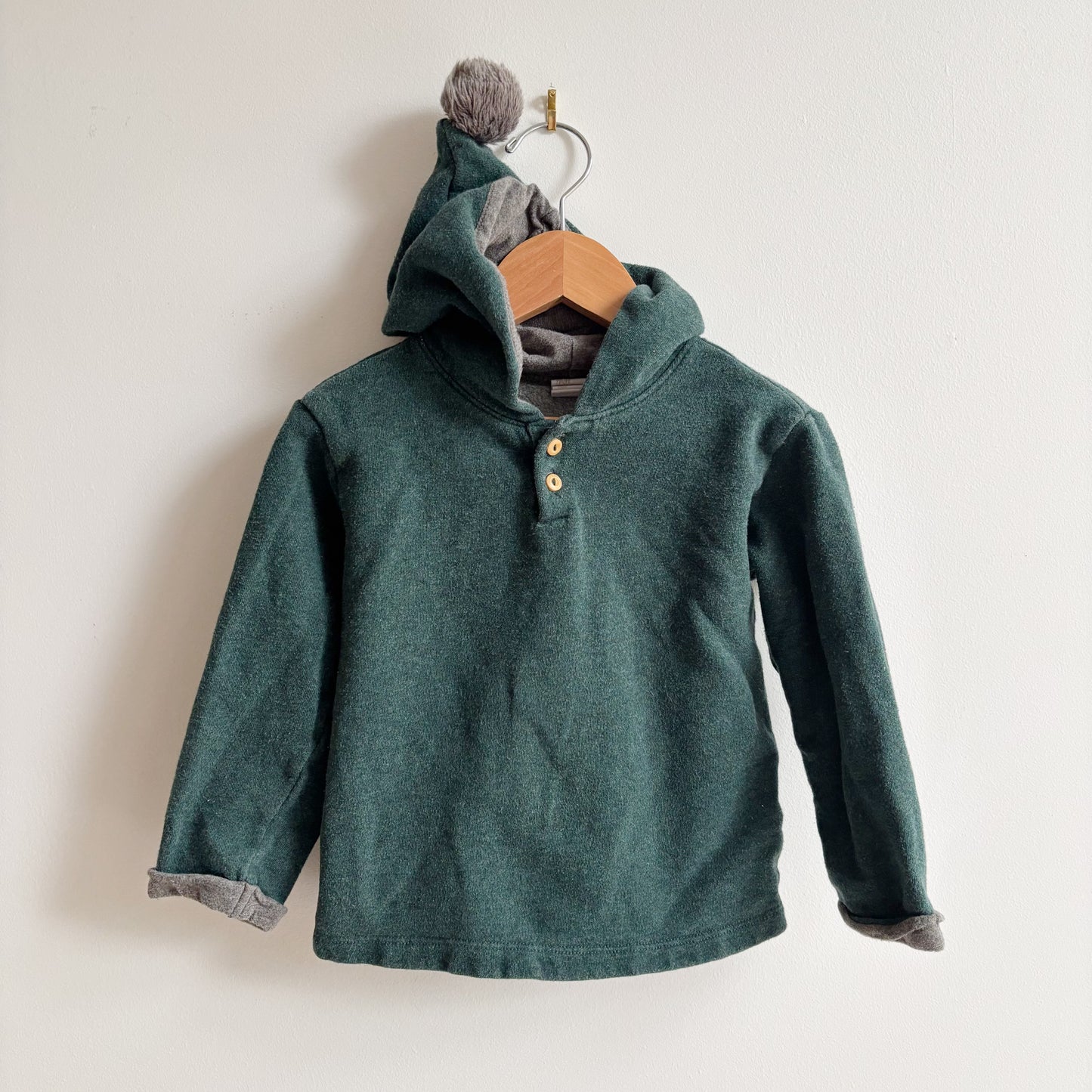 Green Sweatshirt with Pointy Pom Pom Hood (3T)