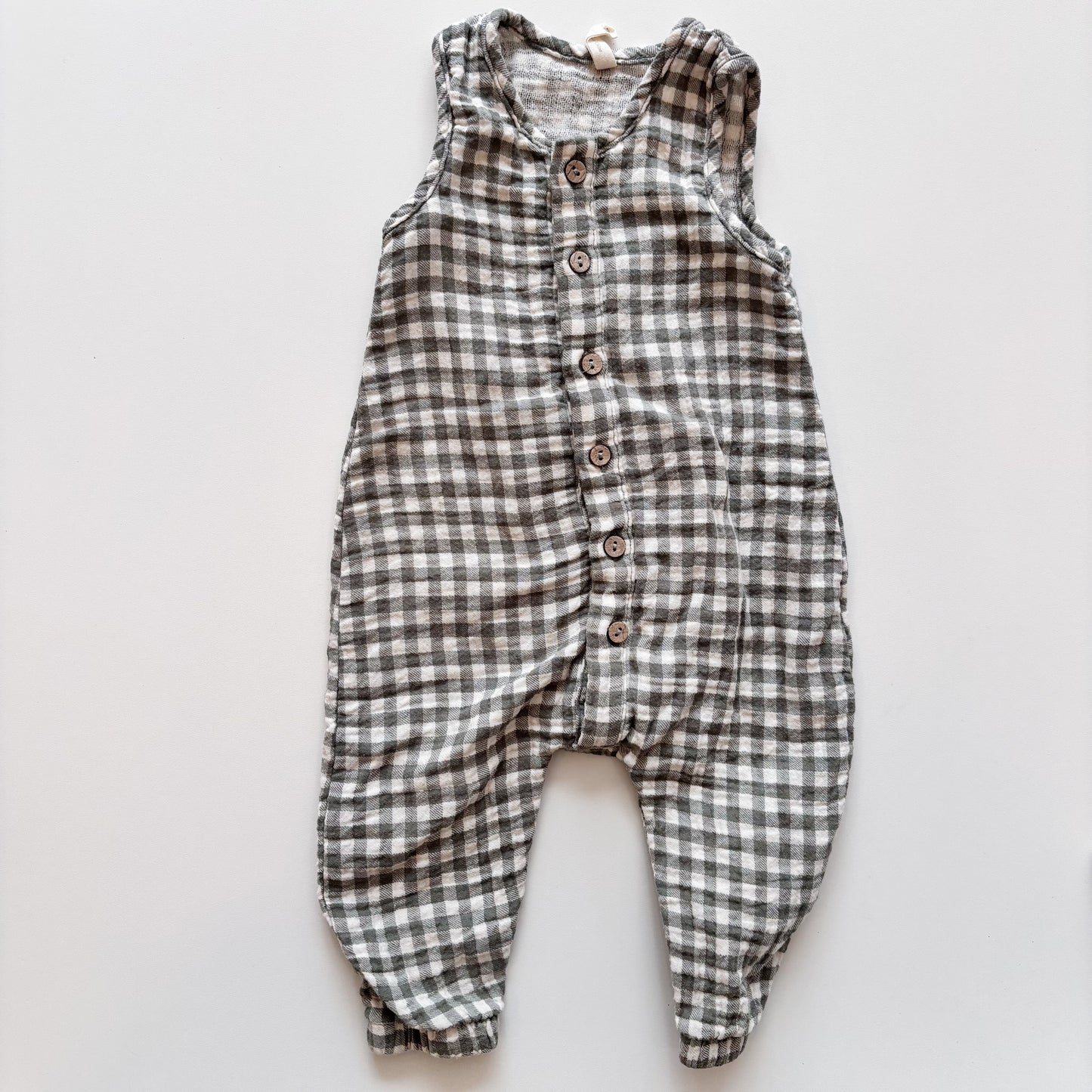 Grey-Green Gingham Romper (3-6M)