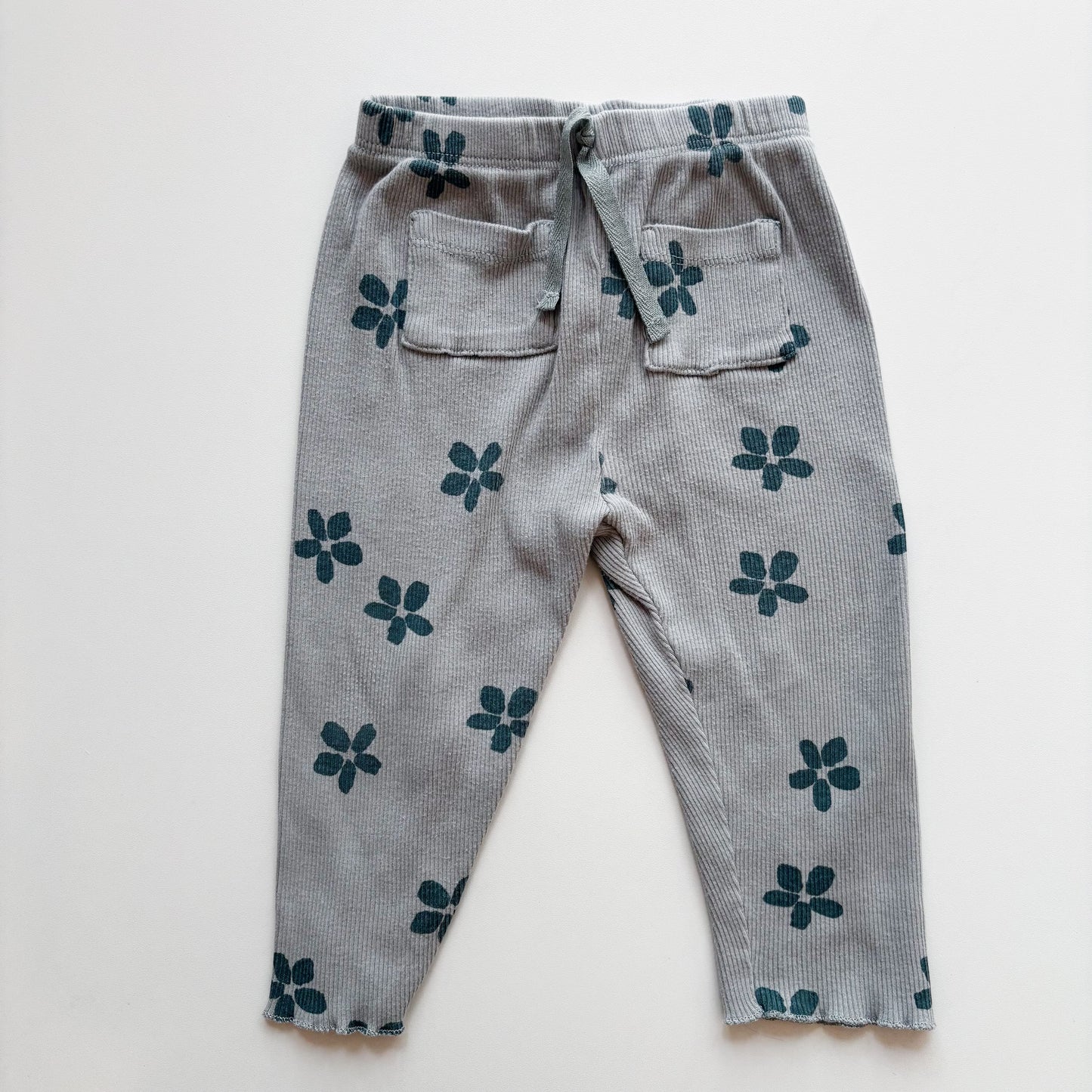 Turquoise Flower Ribbed Leggings (9-12M)
