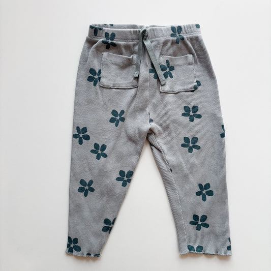 Turquoise Flower Ribbed Leggings (9-12M)