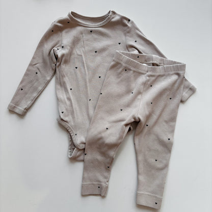 Heart Print Ribbed Set (9-12M)