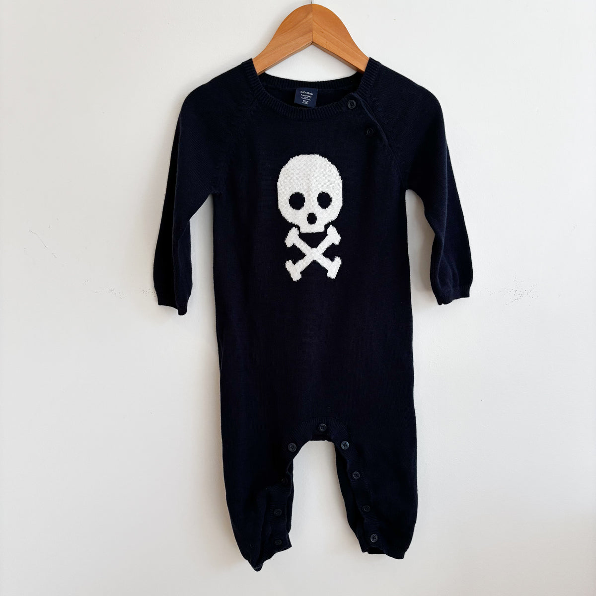 Navy Knit Skull Romper (6-12M)