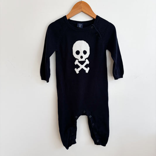 Navy Knit Skull Romper (6-12M)