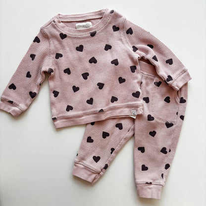 Heart Print Waffle Set (6-9M)