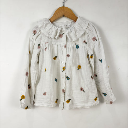 Muslin Blouse w/ Embroidered Flowers (5Y)