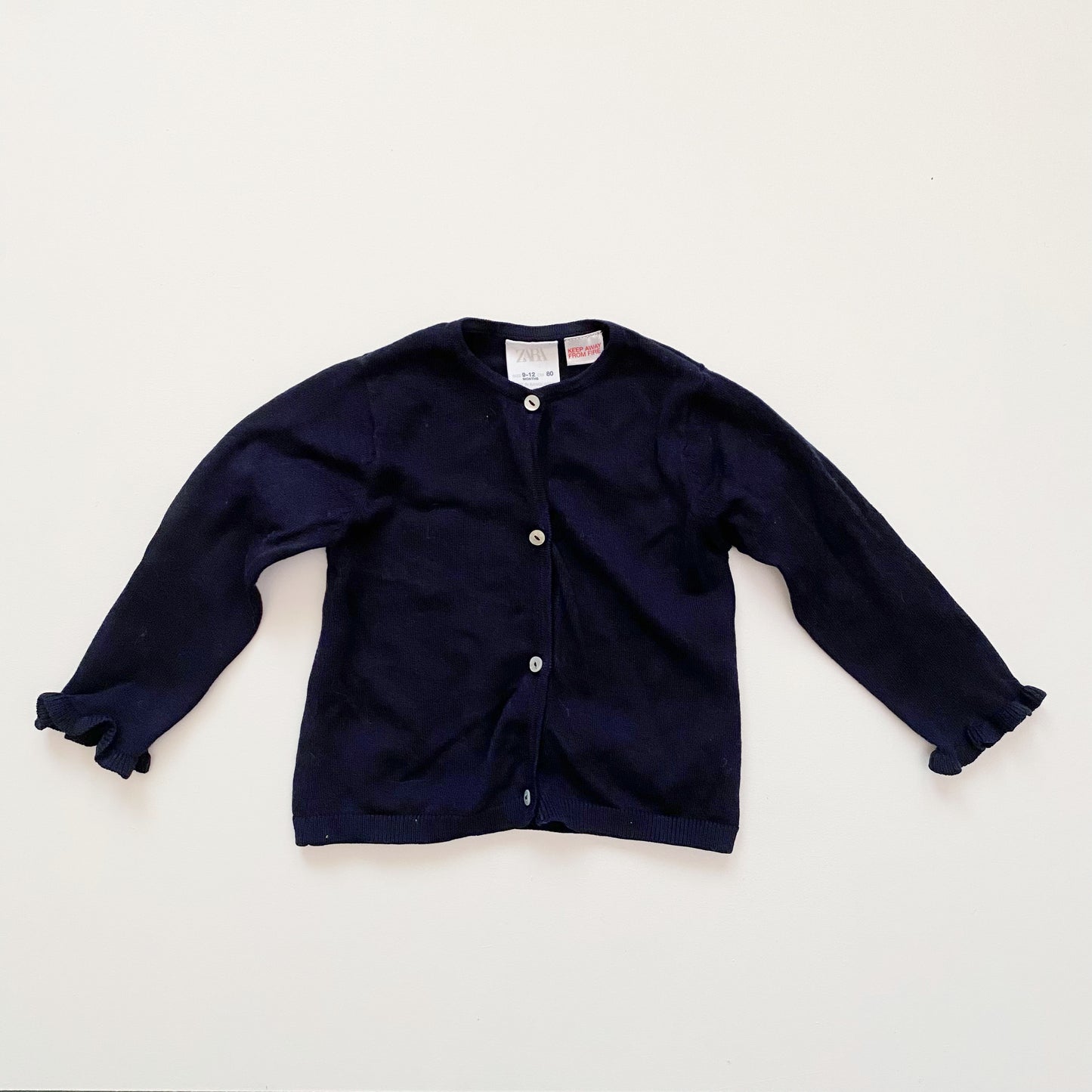 Navy Cardigan w/ Ruffled Cuffs