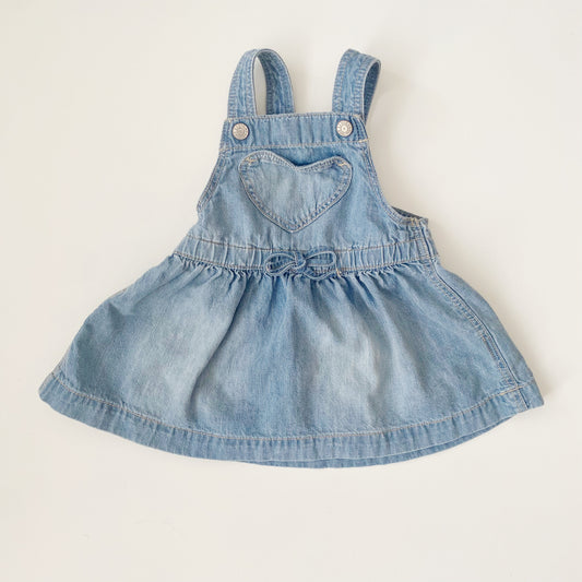 Heart Pocket Denim Overall Dress