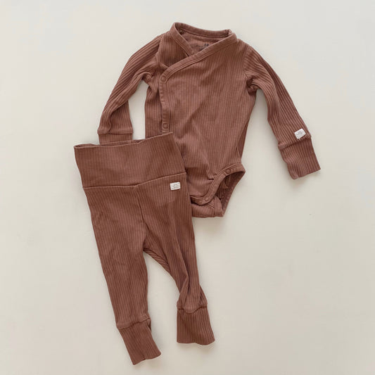 Organic Brown Ribbed Long-Sleeve Set