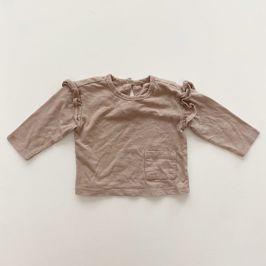 Brown Ruffle Long Sleeve Tee (6-9M)