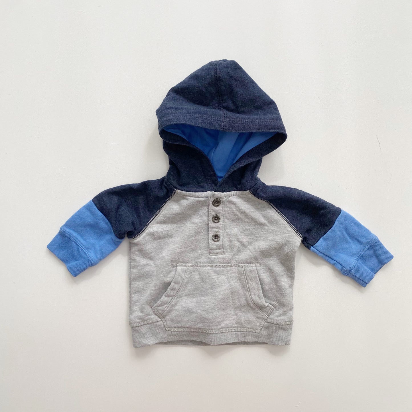 Grey + Blue Hooded Shirt