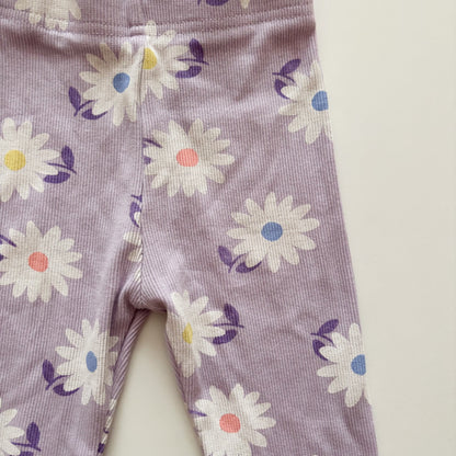 Purple Floral Ribbed Leggings (3T)