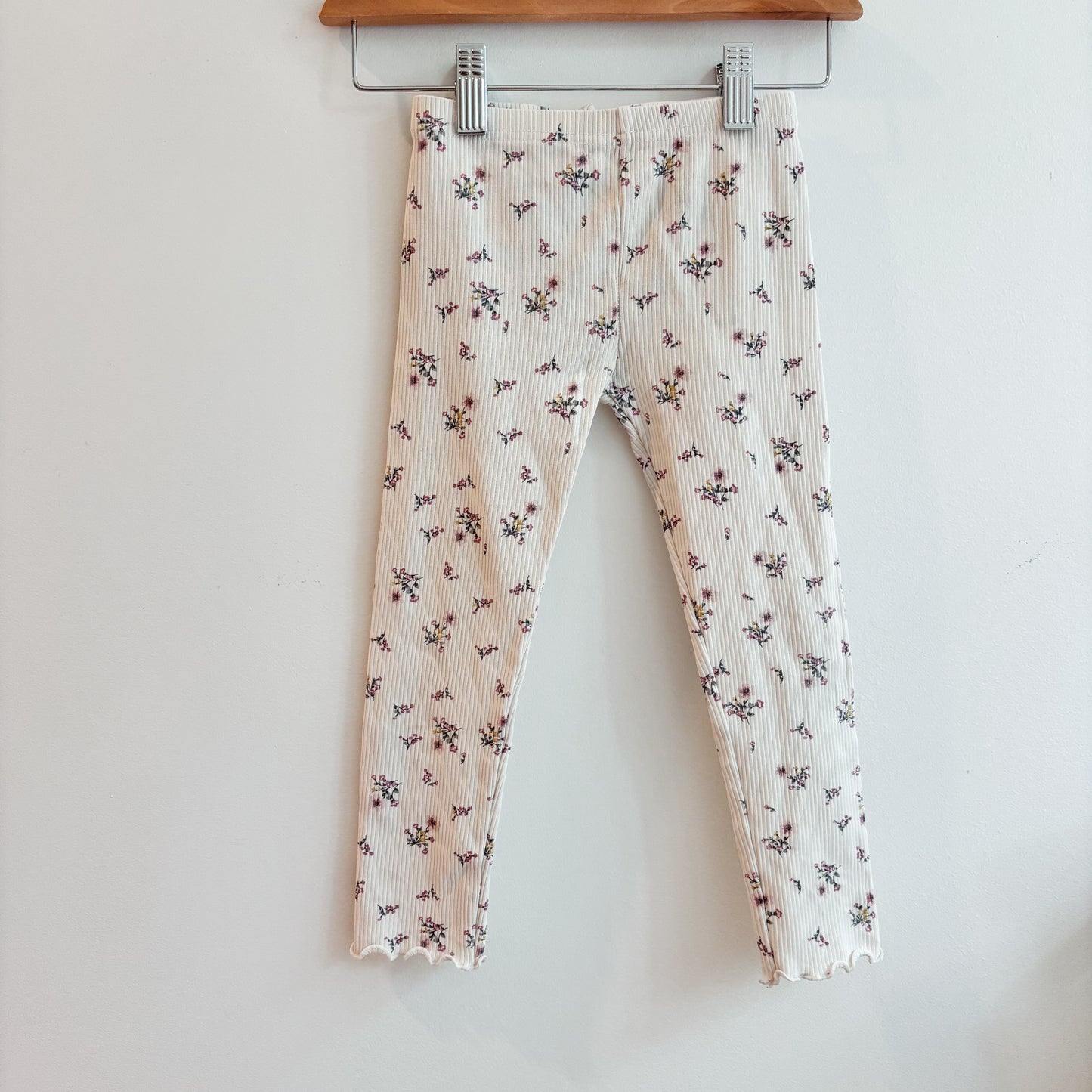 Cream Floral Ribbed Leggings (4Y)