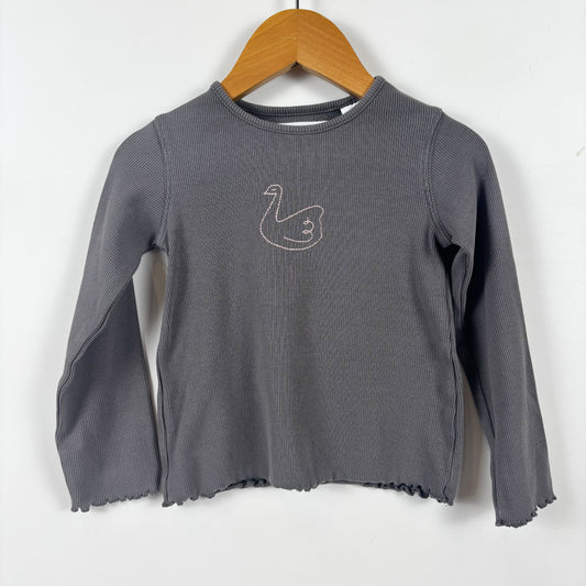Grey Ribbed Long Sleeve Shirt w/ Embroidered Swan (3Y)