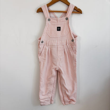 White & Pink Striped Soft Overalls (18-24M)