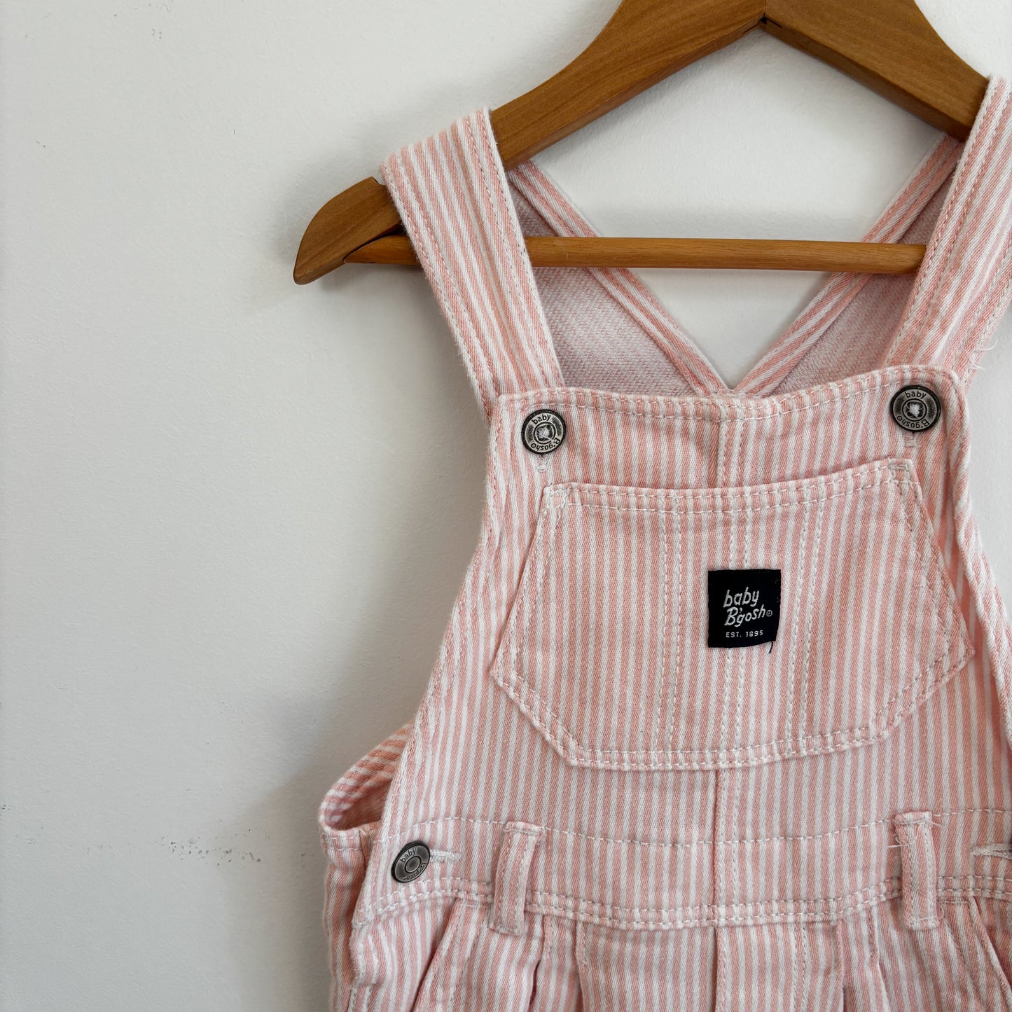 White & Pink Striped Soft Overalls (18-24M)