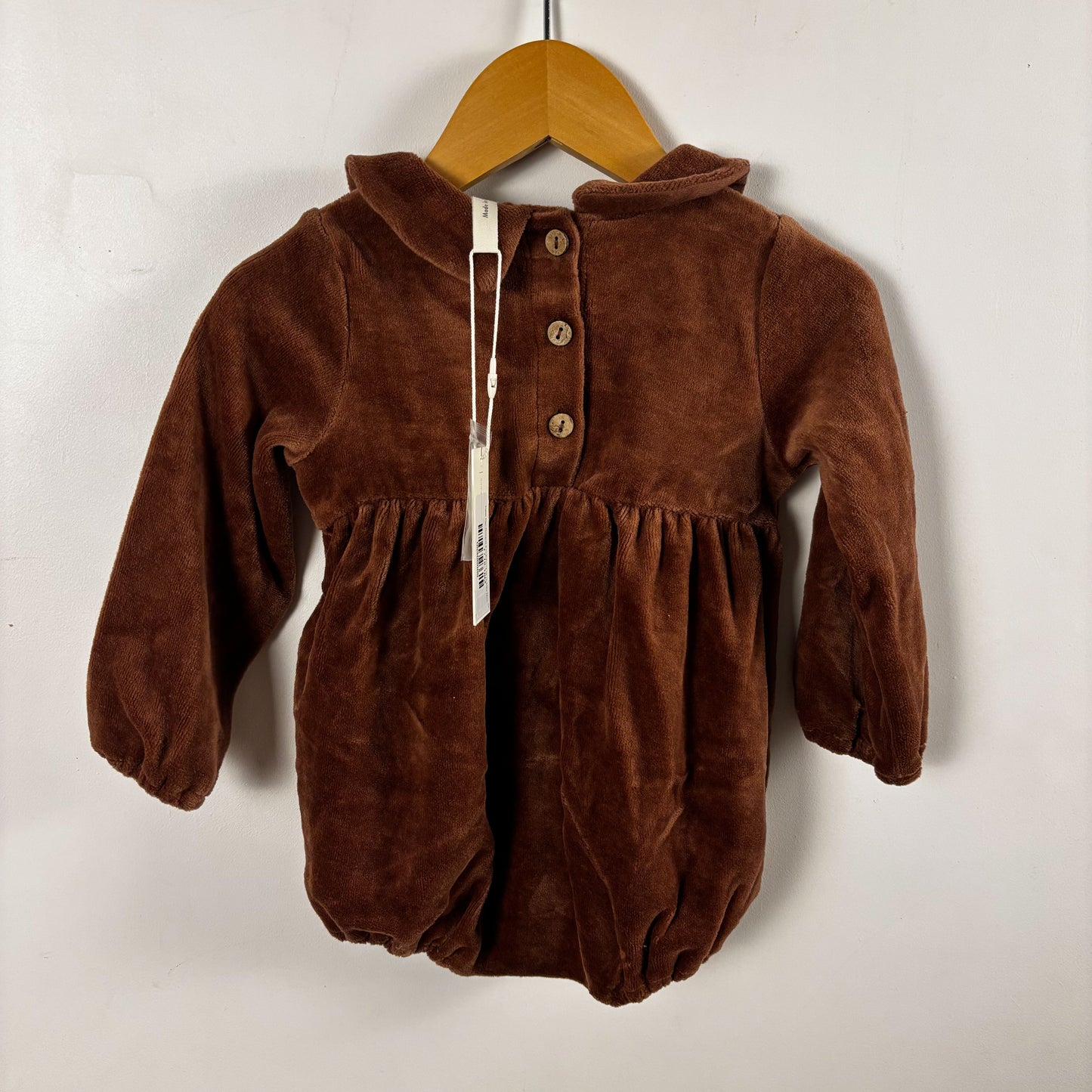 Chocolate Brown Velvet Romper (12-18M)