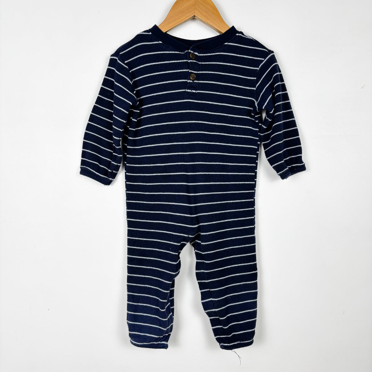 Navy Striped Waffle Knit Romper (12-18M)