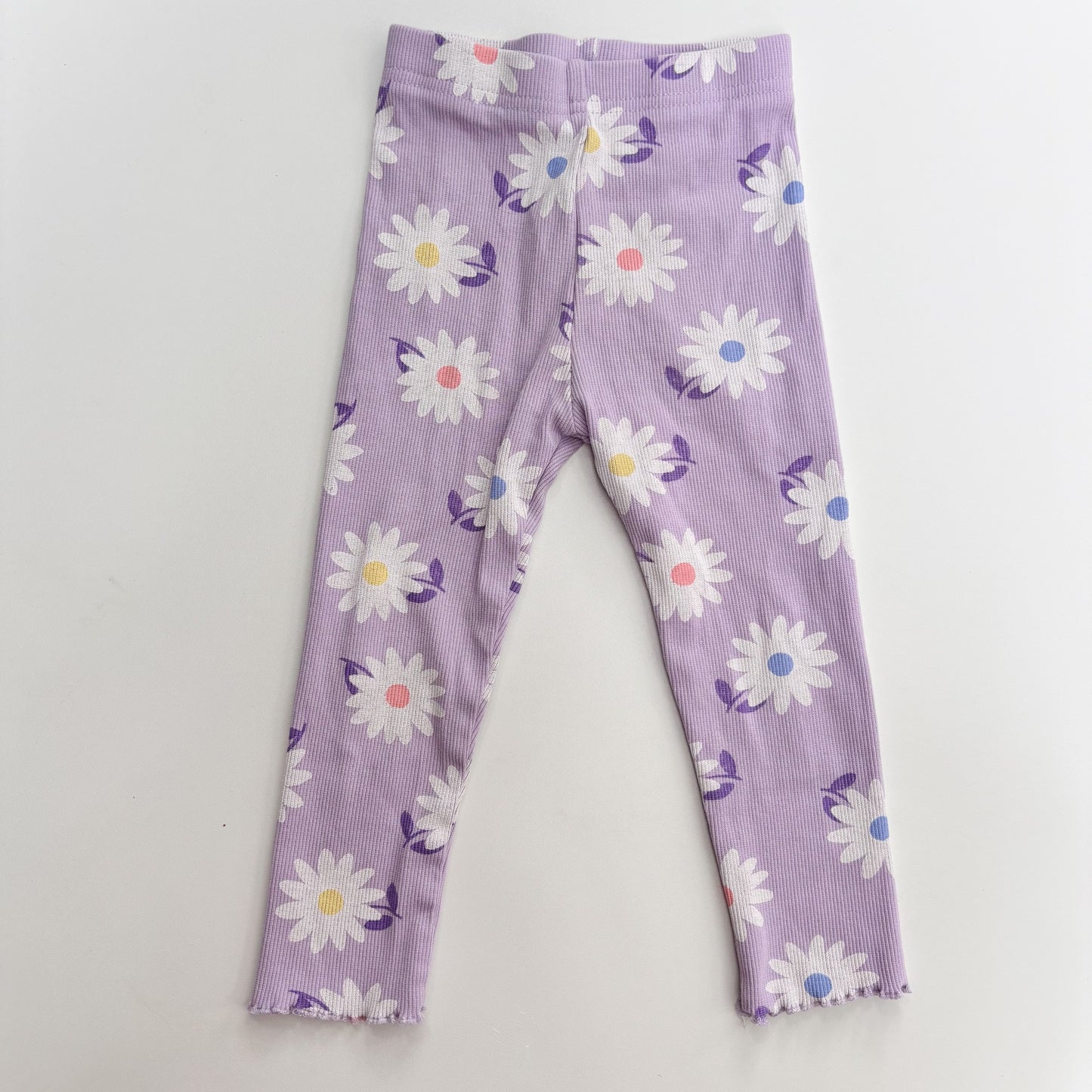 Purple Floral Ribbed Leggings (3T)