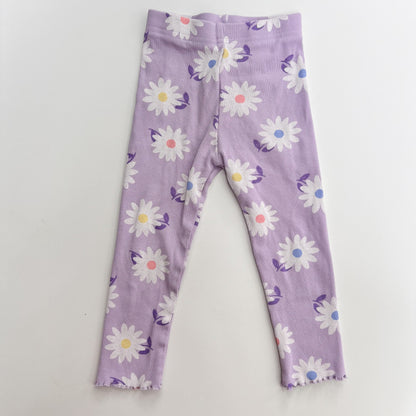 Purple Floral Ribbed Leggings (3T)