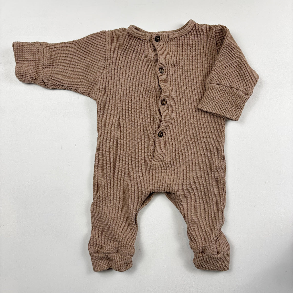 Brown Waffle Knit Playsuit (3-6M)