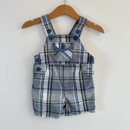 Blue Plaid Overall Shorts (3-6M)