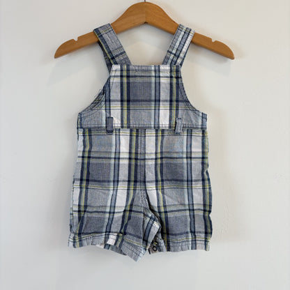 Blue Plaid Overall Shorts (3-6M)