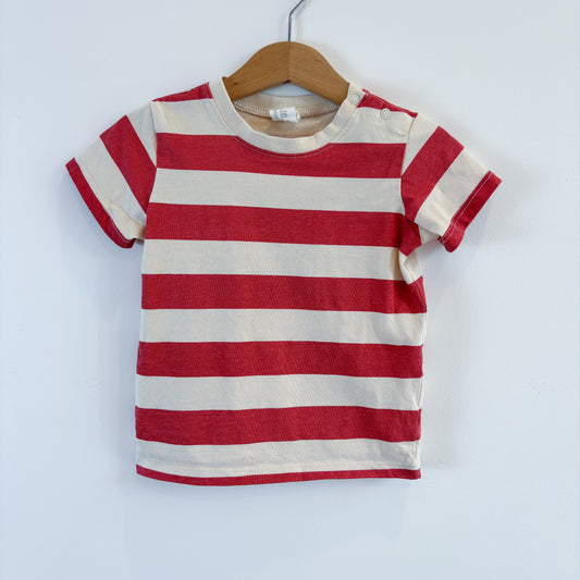 Red + Cream Striped Tee (2T)