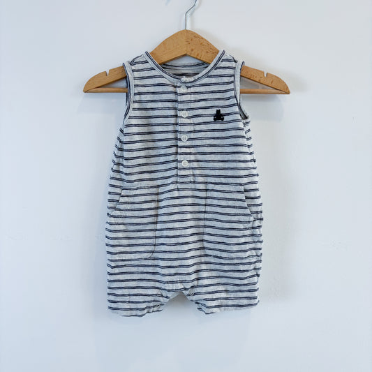 Grey + Blue Striped Romper (3-6M)