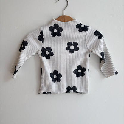 White Ribbed Flower Long Sleeve (6-12M)