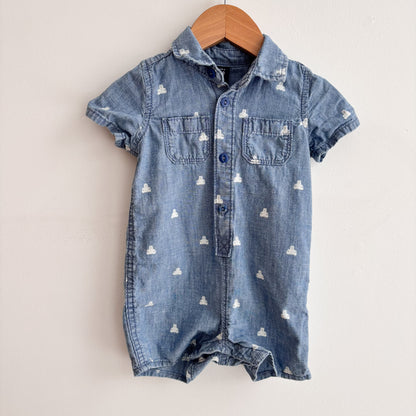 Chambray Bear Print Romper (6-12M)