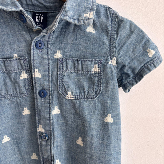 Chambray Bear Print Romper (6-12M)