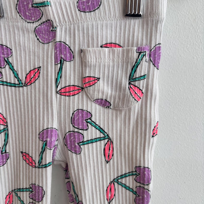 Ribbed Cherry Print Flared Leggings (3Y)