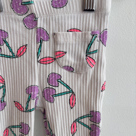Ribbed Cherry Print Flared Leggings (3Y)