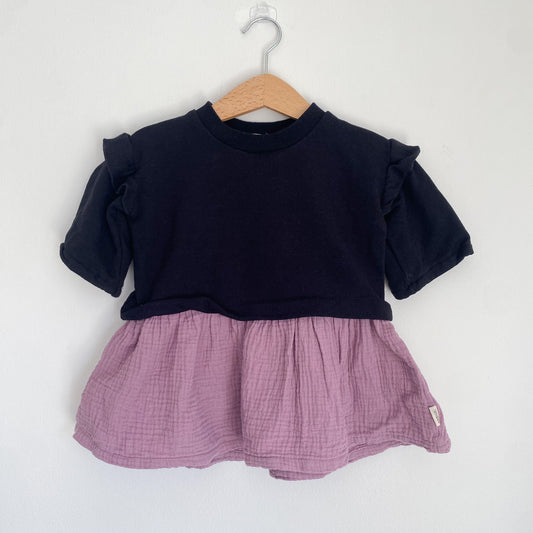 Oversized Black + Purple Sweatshirt Dress (6-9M)