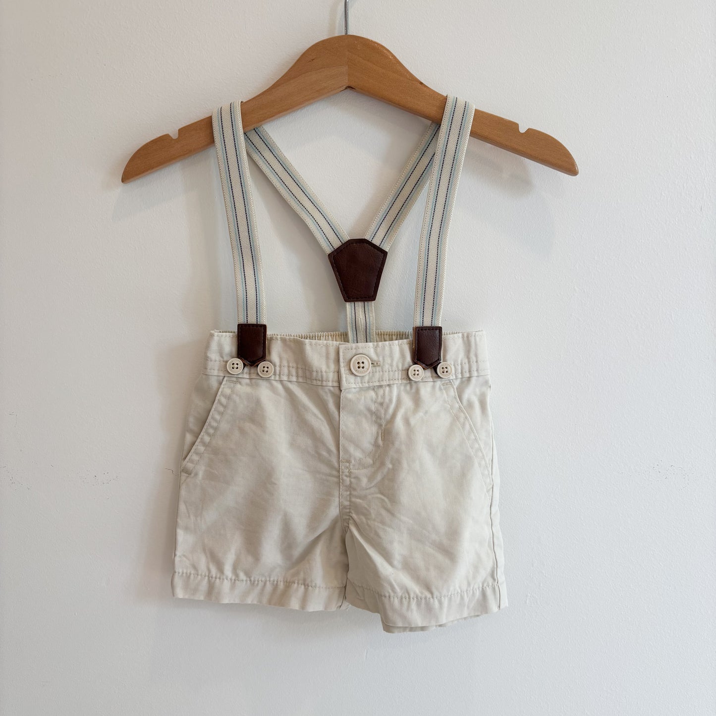 Cream Suspender Shorts (3-6M)