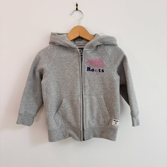 Grey Zip Hoodie w/ Purple Logo (2T)